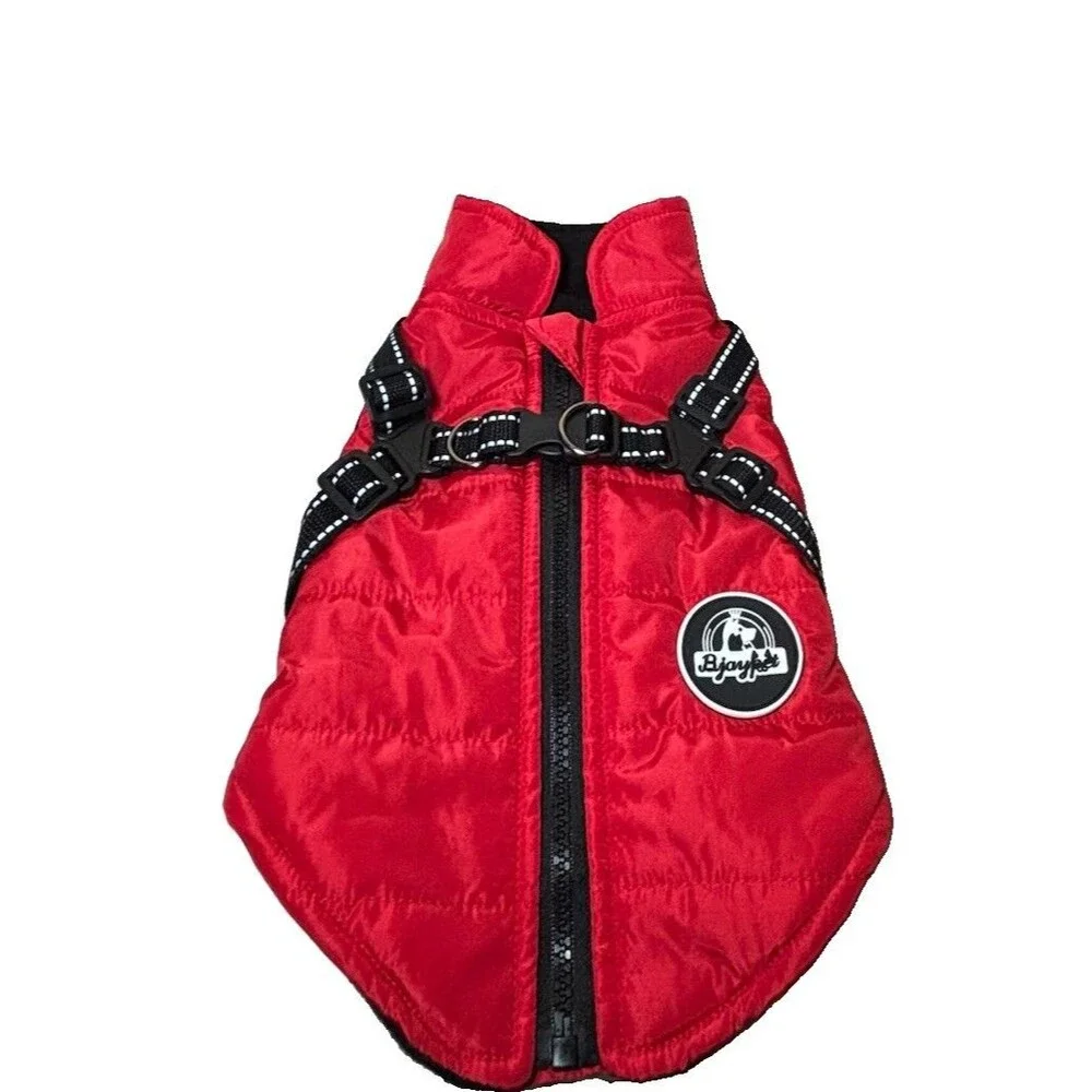 Bjaypet Dog Coat Jacket Harness medium Fleece Lined Zip Up Reflective